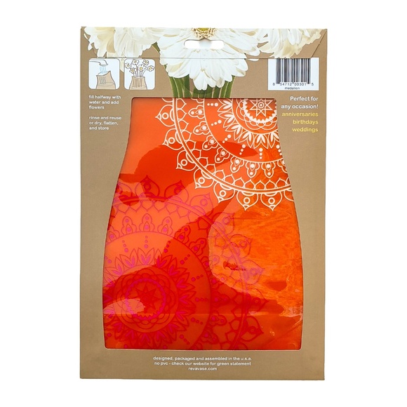 Reva Expanding Flower Vase Medallion Design Orange & White NWT - Picture 3 of 5